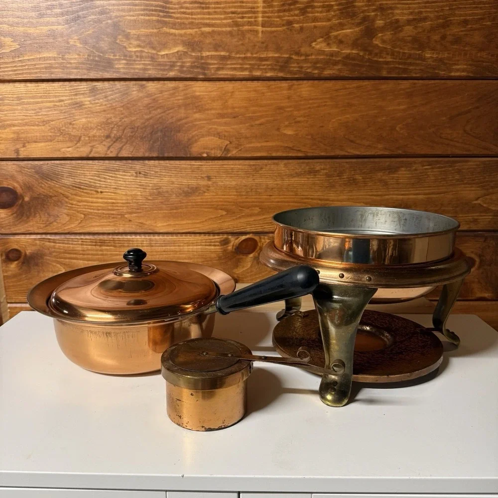 Chafing Dish Copper and Brass Cookware Food Warming Tray Vintage 1960s